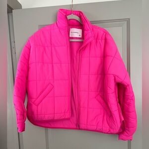 Olivaceous hot pink puffer coat